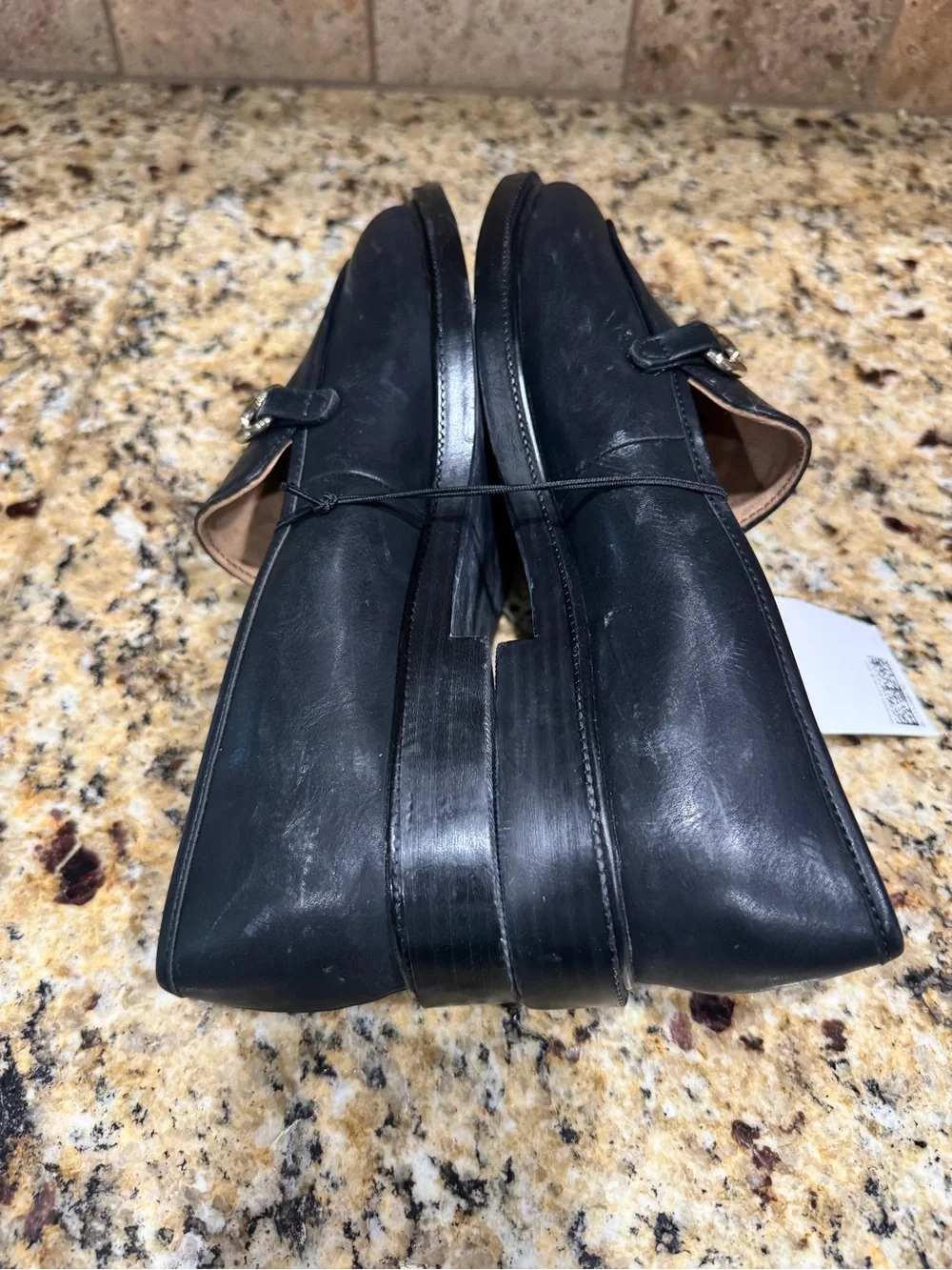 H & M Shoes Black Loafers Silver Horsebit Slip Ons Low 1" Heels Sz 40 US 9 - Picture 4 of 8